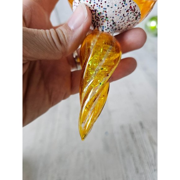 Vintage radko shiny Brite yellow tinsel glitter greetings bell spiral ornament X - Picture 6 of 8